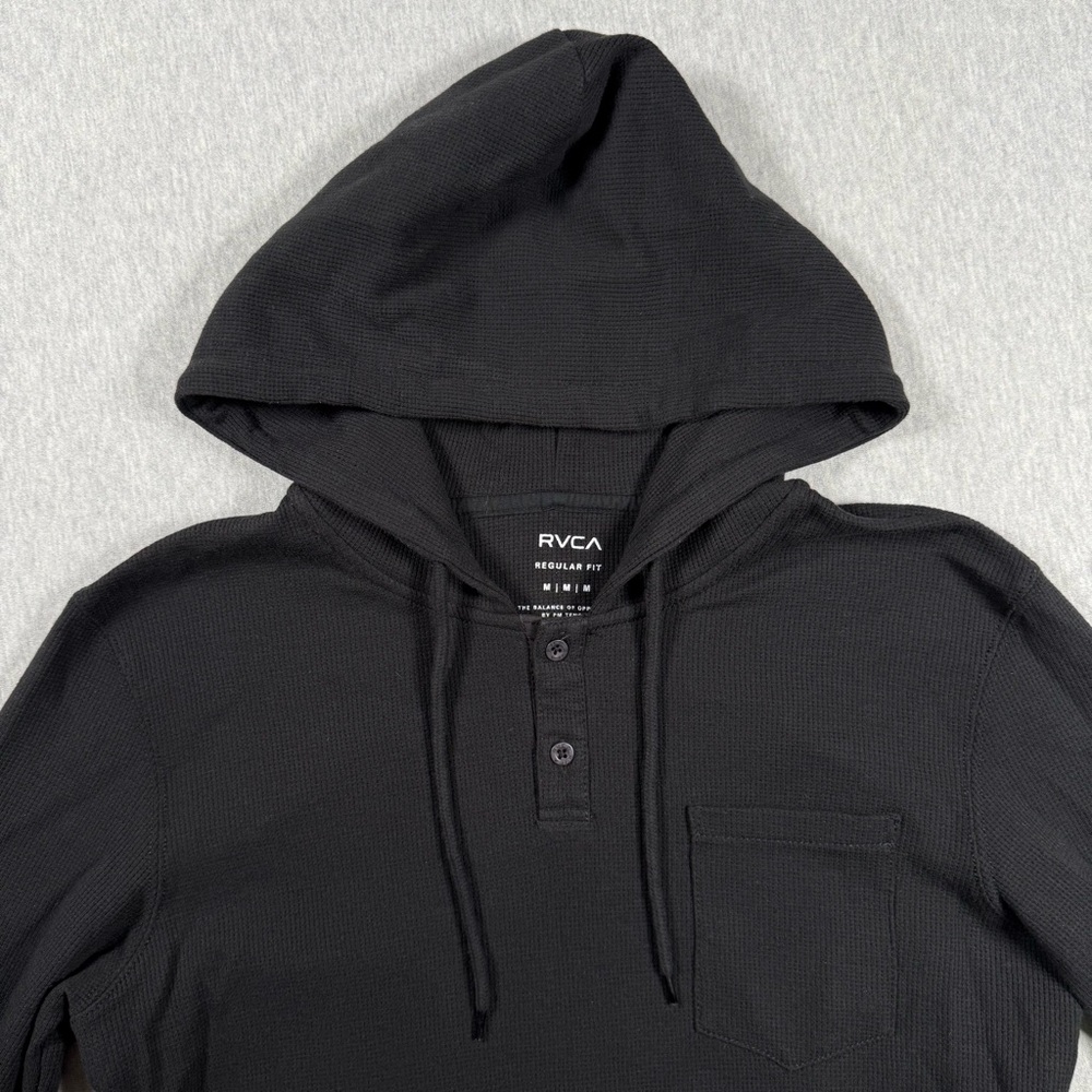 RVCA Waffle Knit Hoodie | Size M | Black Pullover Henley - Picture 5 of 7